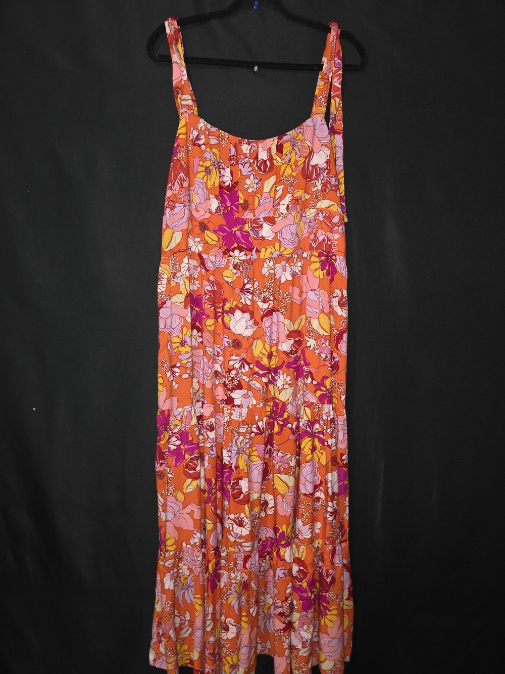 Bright Orange Floral Maxi Dress with Pink Accents